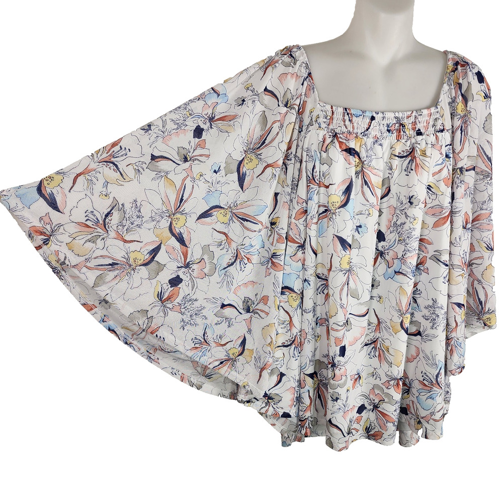Lane Bryant Women Multi Floral Mesh Smocked Neck Circle Drama Top 18/20 Romantic